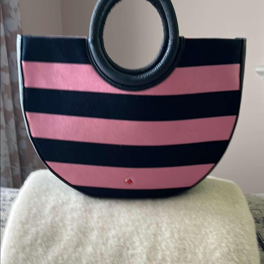 Kate Soade On Purpose Striped Pink and Black Women’s Tote leather canvas